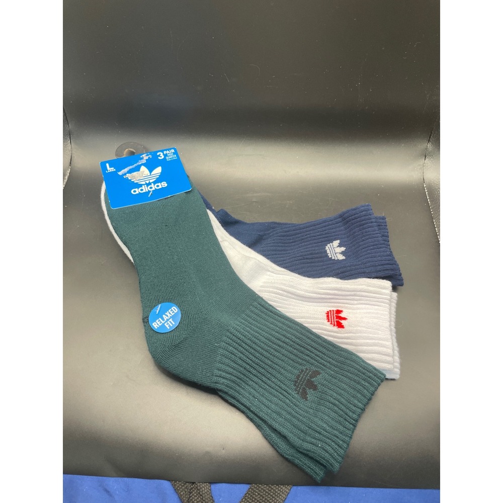 Adidas Originals 3 Pair High Quarter Socks Relaxed Fit Green White Navy Large